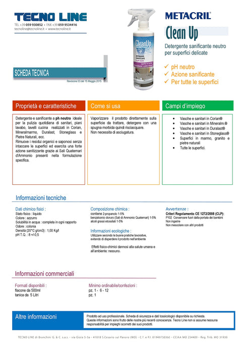 METACRIL - Clean Up - Detergente desinfectante neutro 500 ml | Producto de limpieza