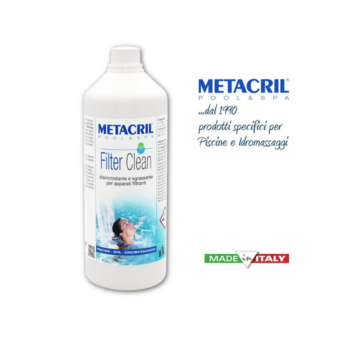 METACRIL - Filter Clean - Desincrustante para filtros de piscinas y bañeras de hidromasaje 1 lt | Producto piscinas, bañeras de hidromasaje