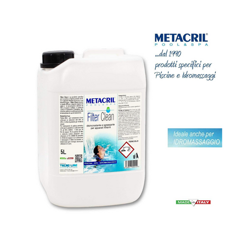 METACRIL - Filter Clean - Desincrustante para filtros de piscinas y bañeras de hidromasaje 5 lt | Producto piscinas, bañeras de hidromasaje